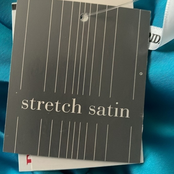 David’s Bridal Malibu Blue Satin Ruched Draped Neck Dress Size 8 - Picture 10 of 11